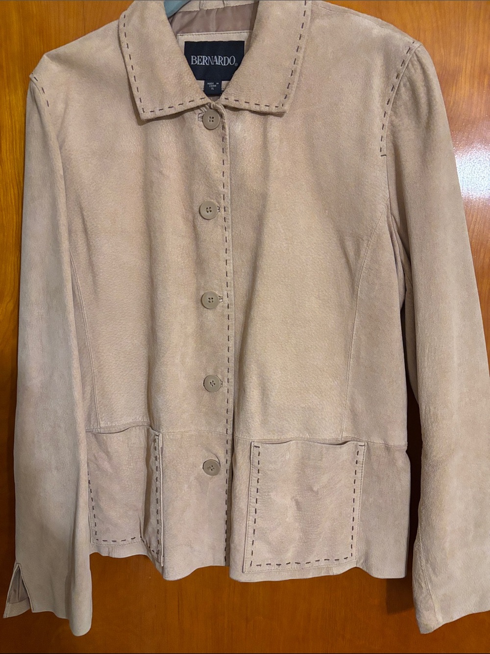 Bernardo Neutral Beige Suede Button Jacket